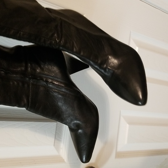 Loeffler Randal Marilyn Over the Knee Thigh high Black Leather Boots Inside Zipp